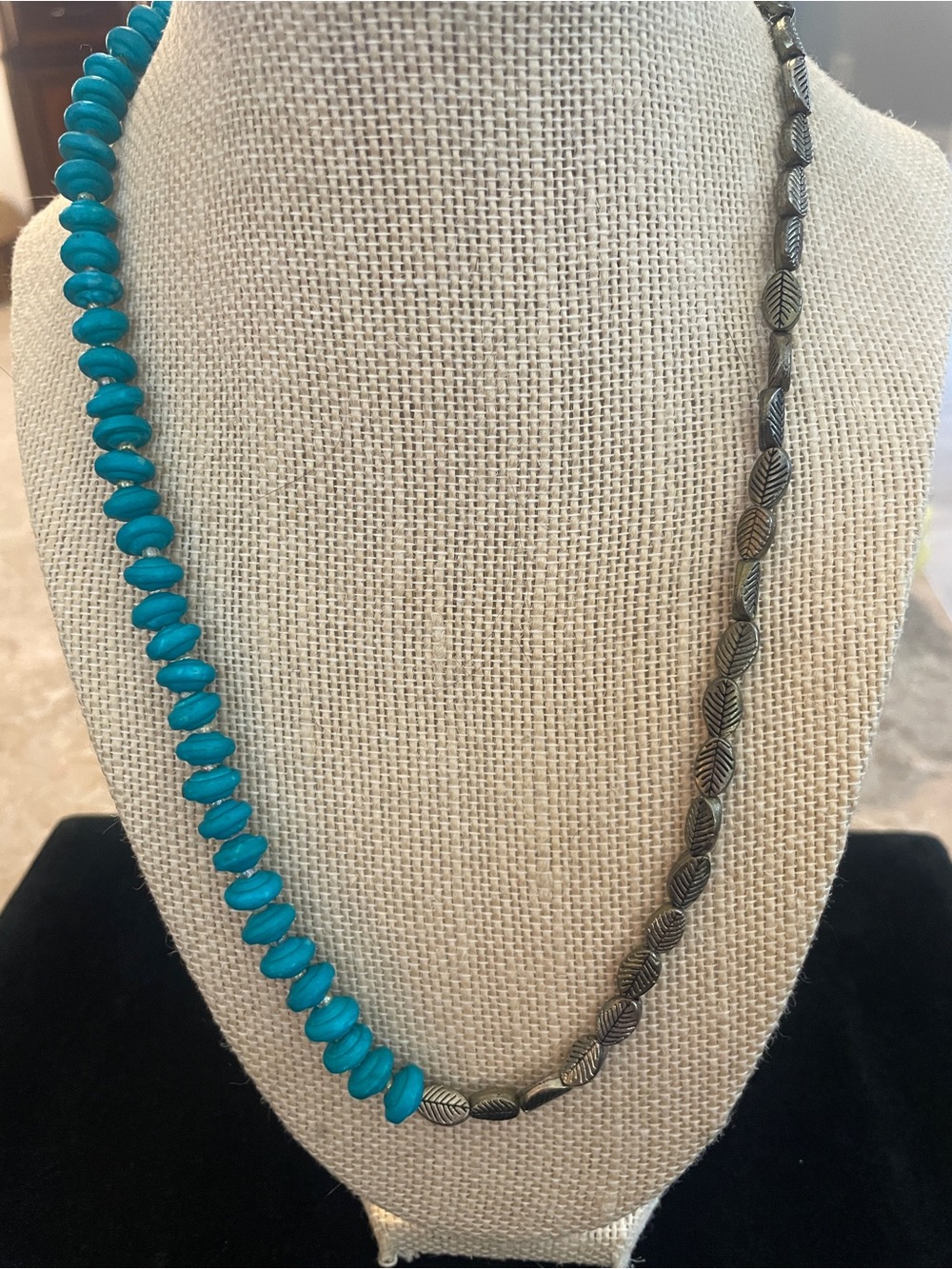 VINTAGE RARE Turquoise and Oxidized Silver Bead Necklace! Unknown maker!